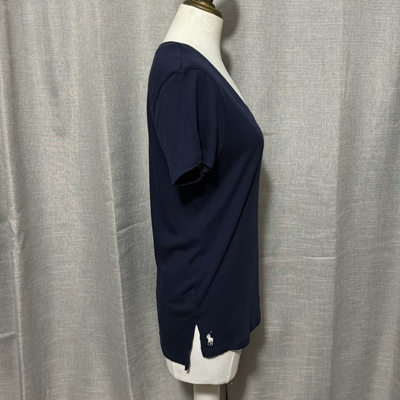 NWT Ralph Lauren Polo Short Sleeve T-Cotton Sz m-Navy-Notched Side Hem-V Neck - Picture 9 of 16